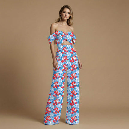 crimson red tropical all-over print pattern — large scale repeat layout