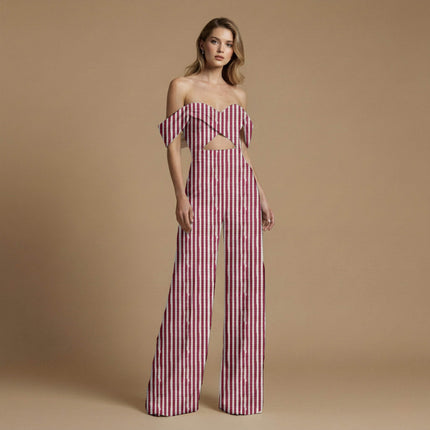 deep burgundy stripes print fabric draped — kaftan styling