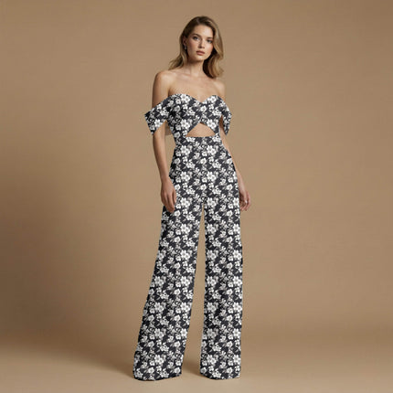 jet black floral print fabric draped — kaftan styling