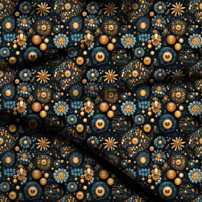 deep teal floral digital print fabric texture — medium scale closeup