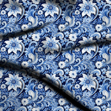 royal blue paisley digital print fabric texture — large scale closeup