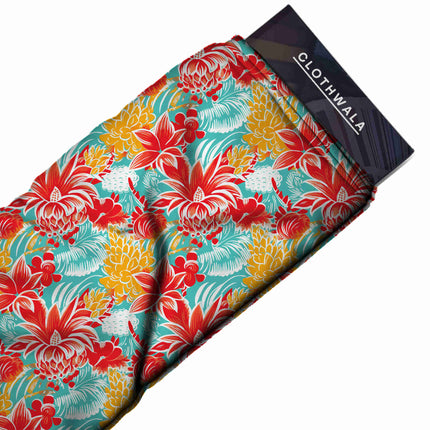 vermilion red tropical all-over print pattern — large scale repeat layout