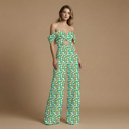lime green floral fabric detail — digital print closeup