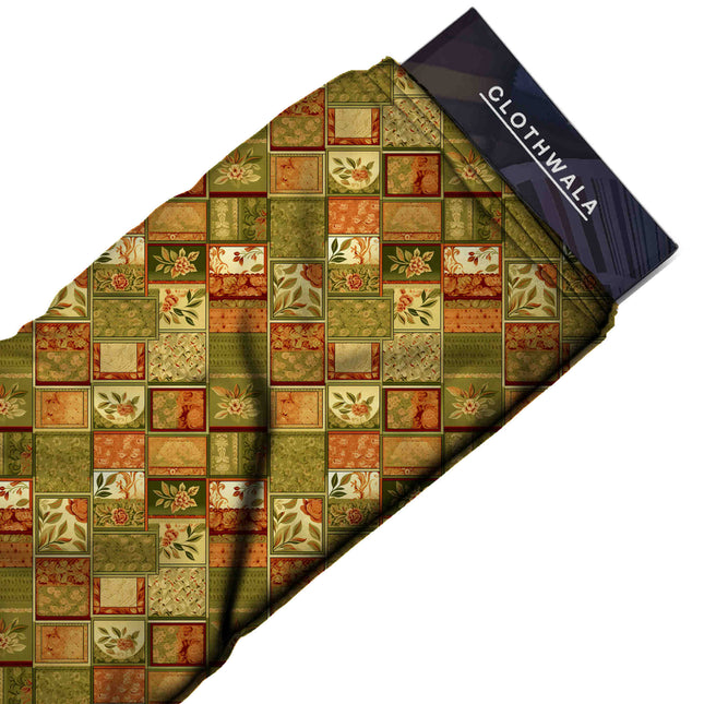 Forest Green Floral Digital Print Fabric | Saree Lehenga Anarkali | festive occasion wear | Vintage garden maximalism | Poly Spandex Print - Image 2