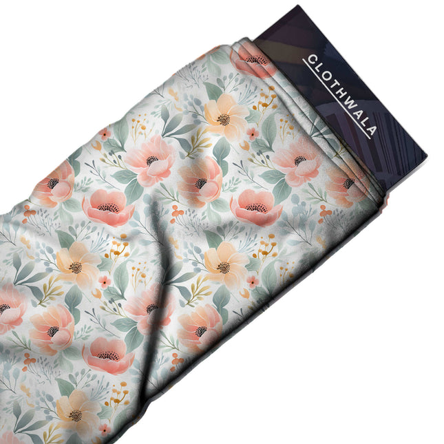 dusty rose floral print fabric draped — kaftan styling