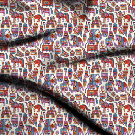 cobalt blue ethnic digital print fabric texture — medium scale closeup
