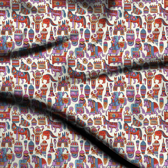 cobalt blue ethnic digital print fabric texture — medium scale closeup