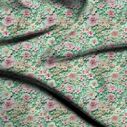 mint green floral digital print fabric texture — medium scale closeup