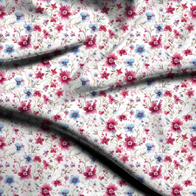 deep cerise floral print fabric draped — anarkali suit styling