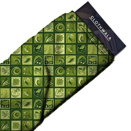 forest green ethnic print fabric draped — tunic styling