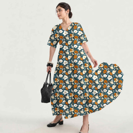 Forest Green Floral Digital Print Fabric for Dress | Festive Indian Wear - Image 8