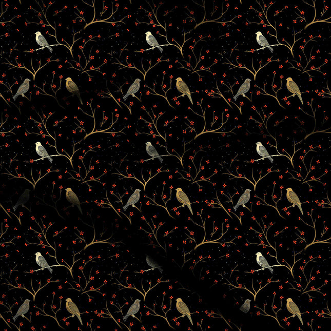jet black floral digital print fabric texture — medium scale closeup