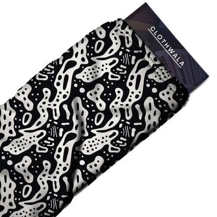 jet black abstract print fabric draped — kaftan styling