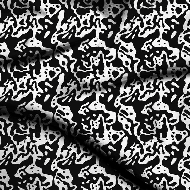 jet black abstract digital print fabric texture — medium scale closeup