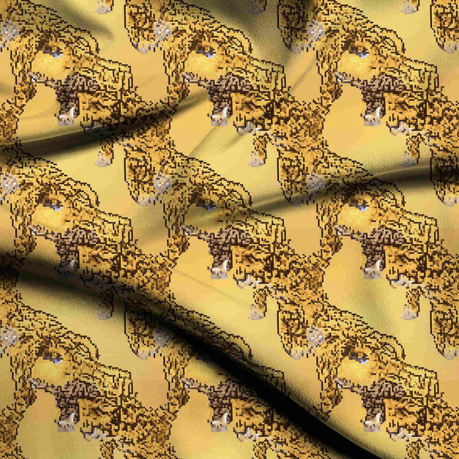 saffron yellow animal digital print fabric texture — medium scale closeup