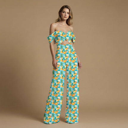 azure blue tropical all-over print pattern — large scale repeat layout