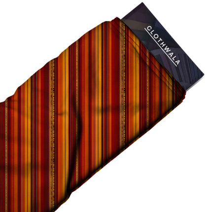 Burnt Sienna Stripes Digital Print Fabric | Lehenga Anarkali Co-Ord | Festive ethnic wear | Royal Indian ensembles | Maximalist floral fusion | Crimson Velvet Floral - Image 2