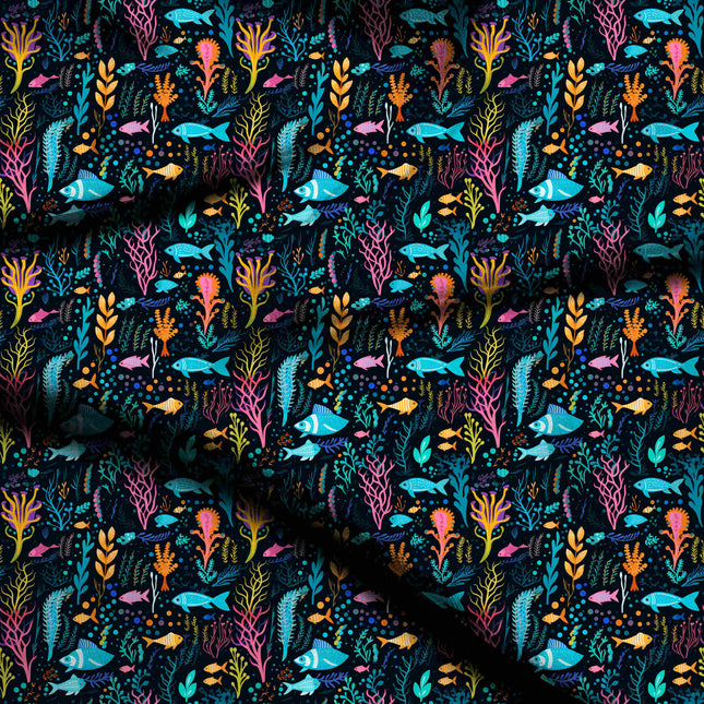 Teal Tropical Digital Print Fabric | Kaftan Maxi | Festive Indian Wear | Ink wash portraits | Cotton Digital Print - 1884