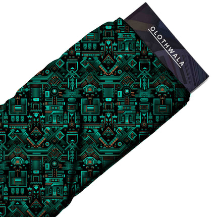 veridian green geometric all-over print pattern — medium scale repeat layout