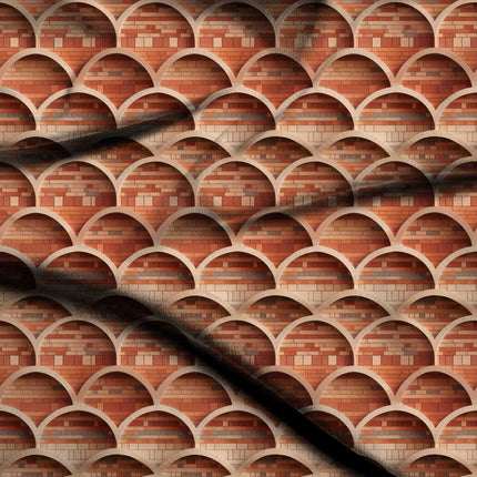 terracotta geometric digital print fabric texture — medium scale closeup