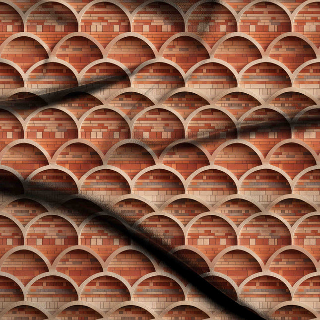 terracotta geometric digital print fabric texture — medium scale closeup