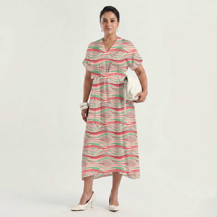 Coral Pink Abstract Digital Print Fabric for Dress | Eid Collection - Image 4