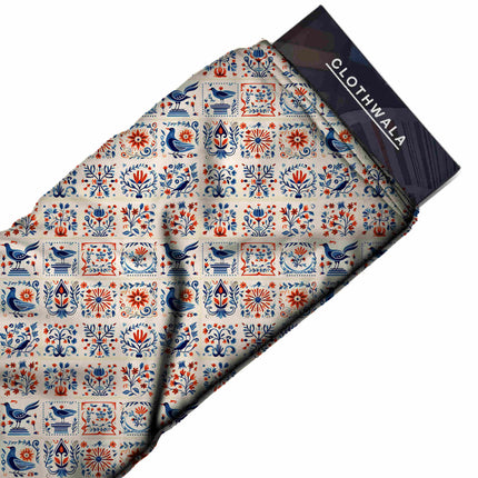 cobalt blue ethnic fabric detail — matte finish digital print closeup
