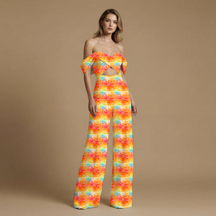 tangerine geometric fabric detail — textured finish digital print closeup