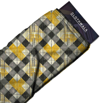 marigold yellow checks fabric detail — matte finish digital print closeup