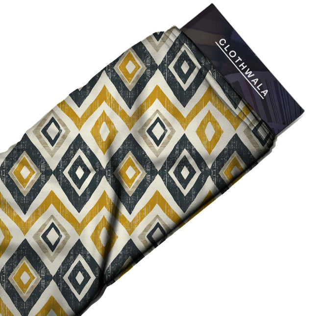mustard yellow geometric print fabric draped — palazzo pants styling