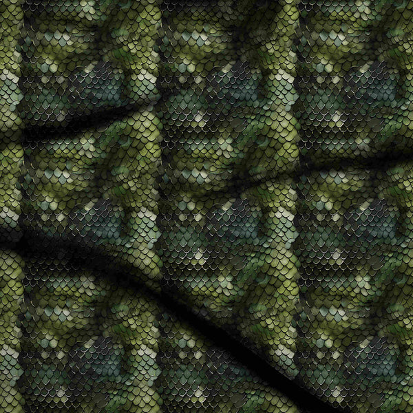 Forest Green Dense Overlapping Reptilian Scales Print Fabric