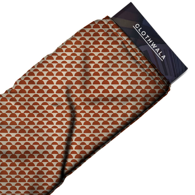 burnt sienna geometric print fabric draped — maxi dress styling