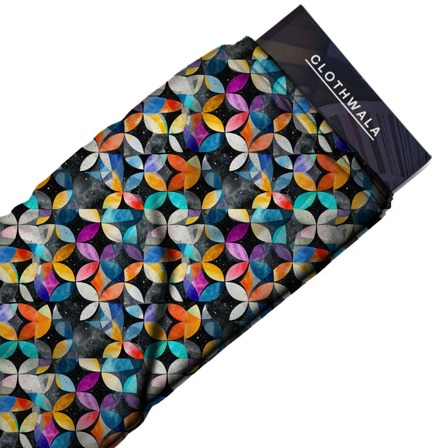 Cobalt Blue Geometric Digital Print Fabric | Anarkali Kaftan Co-Ord | Festive Fusion Fabric | Old Money Style | Poly Georgette Print - Image 2