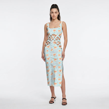 Sky Blue Floral Digital Print Fabric for Set | Urban Festival Wear - Image 4