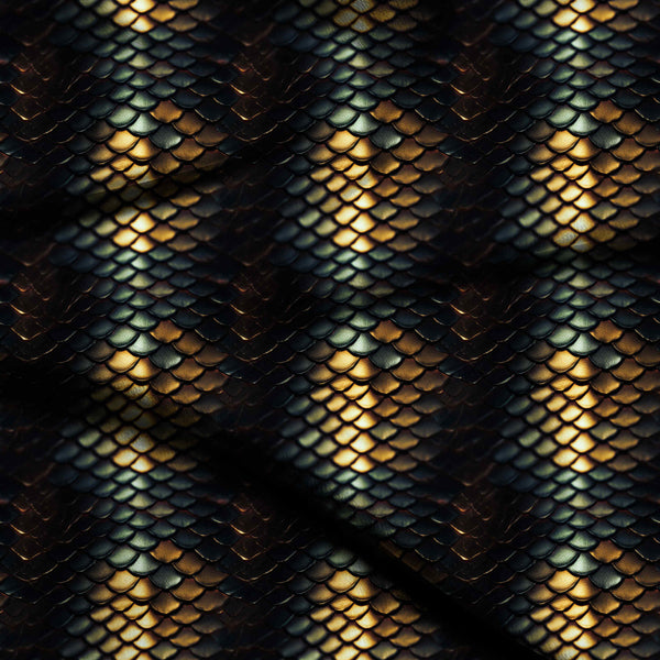 Charcoal Black Iridescent Gilded Snake Skin Print Fabric