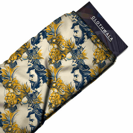 mustard yellow floral fabric detail — digital print closeup
