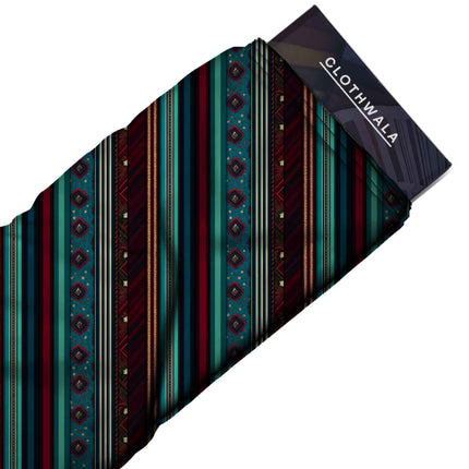 teal stripes fabric detail — digital print closeup