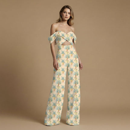 ivory cream tropical print fabric draped — tunic styling