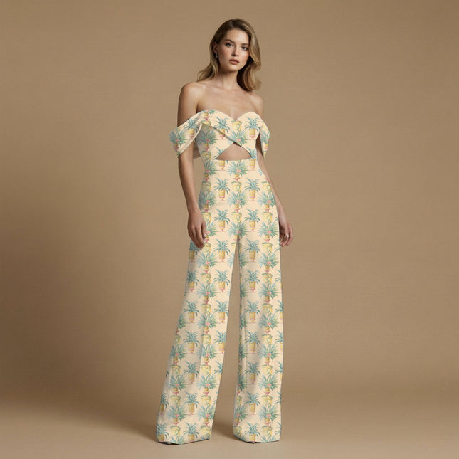 ivory cream tropical print fabric draped — tunic styling