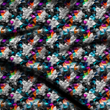 cyan blue geometric digital print fabric texture — medium scale closeup