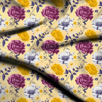 pale buttercup yellow floral digital print fabric texture — oversized scale closeup
