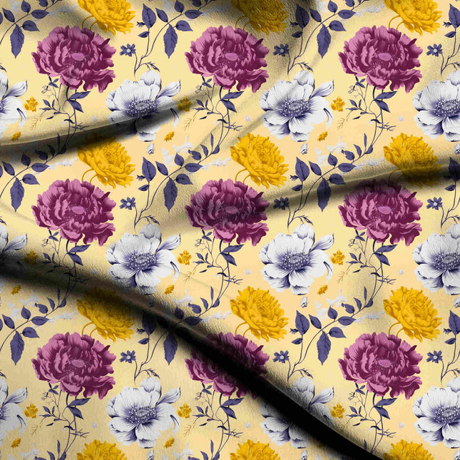 pale buttercup yellow floral digital print fabric texture — oversized scale closeup