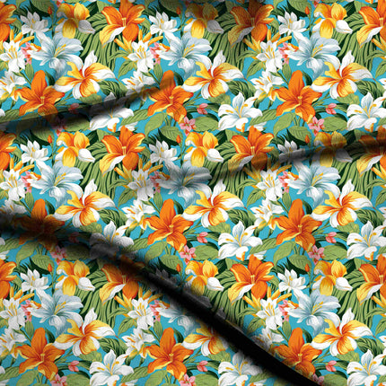 Emerald Green Floral Digital Print Fabric for Set | Wedding Fabric - 5307