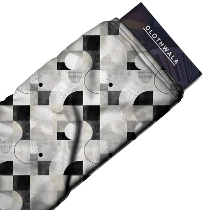 jet black geometric all-over print pattern — large scale repeat layout