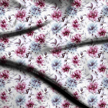 muted magenta floral digital print fabric texture — medium scale closeup