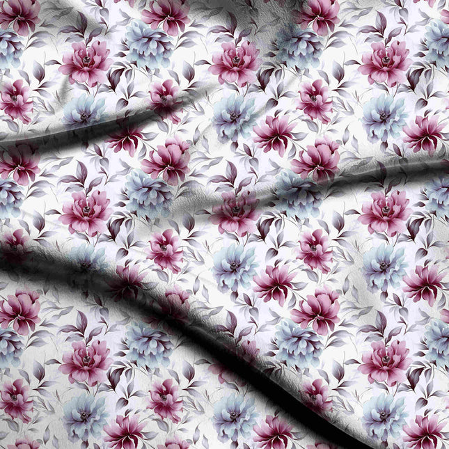 muted magenta floral digital print fabric texture — medium scale closeup