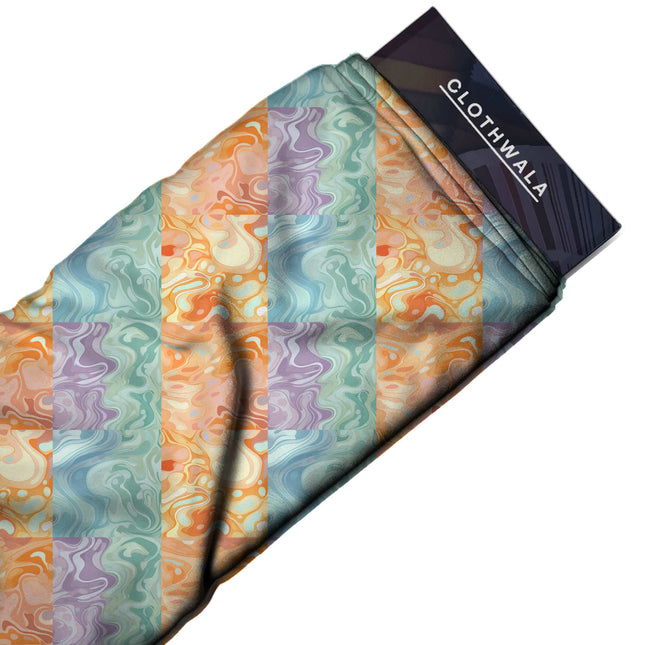 Ivory Cream Abstract Digital Print Fabric | Office Wear | Soft Pastel Bloom | Fluid Abstract | Viscose Modal Satin - Image 2
