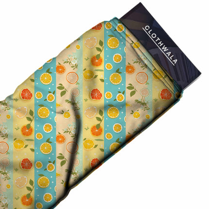 marigold yellow tropical fabric detail — textured finish digital print closeup