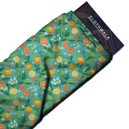 aquamarine floral fabric detail — matte finish digital print closeup