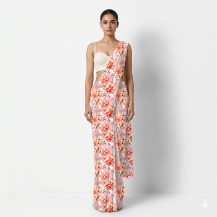 Peach Floral Digital Print Fabric for Maxi | Office Wear - Image 7